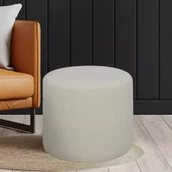 Kirklands Home Benches & Ottomans|Newton Boucle Cylinder Ottoman Ivory