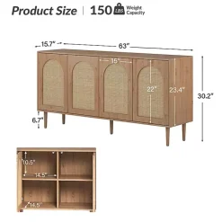 Kirklands Home Cabinets & Sideboards|Oak and Natural Rattan 4-Door Sideboard Brown