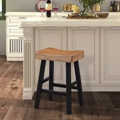 Kirklands Home Bar Stools & Counter Height Stools|Oak Wood Backless Cooper Counter Stools, Set of 2 Brown