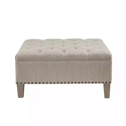 Kirklands Home Benches & Ottomans|Oatmeal Tufted Square Ottoman Tan