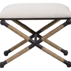 Kirklands Home Benches & Ottomans|Oatmeal Upholstered Wrapped Rope Frame Bench Ivory