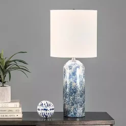 Kirklands Home Table Lamps|Ocean Blues Mottled Pillar Table Lamp White