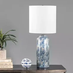 Kirklands Home Table Lamps|Ocean Blues Mottled Pillar Table Lamp White