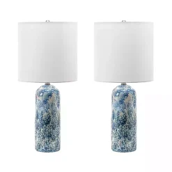 Kirklands Home Table Lamps|Ocean Blues Mottled Pillar Table Lamp White