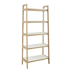 Kirklands Home Bookshelves|Off White Wood Shelves with Natural Frame Bookcase