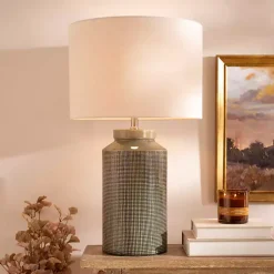 Kirklands Home Table Lamps|Olive Green Grid Ceramic Table Lamp Tan
