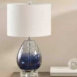Kirklands Home Table Lamps|Ombre Blue Glass Teardrop Table Lamp White