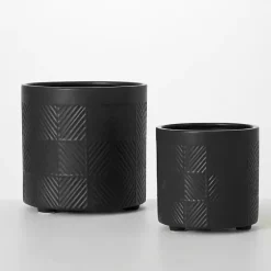 Kirklands Home Planters|Onyx Textured Ceramic Footed Planters, Set of 2 Black