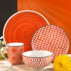 Kirklands Home Dinnerware|Opulent Stoneware 16-pc. Dinnerware Set Orange