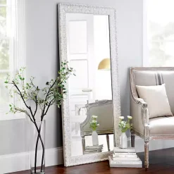 Kirklands Home Full Length & Floor Mirrors|Ornate Distressed Cream Leaner Mirror