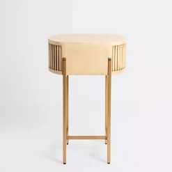 Kirklands Home Accent & End Tables|Oval Ribbed Single Drawer Accent Table Tan