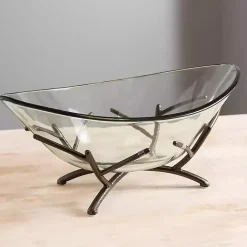 Discount Oversized Glass Bowl with Twig Base Decorative Bowls & Jars