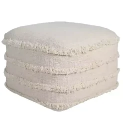Outlet Pale Beige Tufted Stripe Cotton Square Pouf Poufs & Floor Cushions