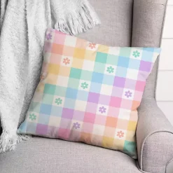 Online Pastel Checkered Floral Outdoor Pillow Easter Decorations