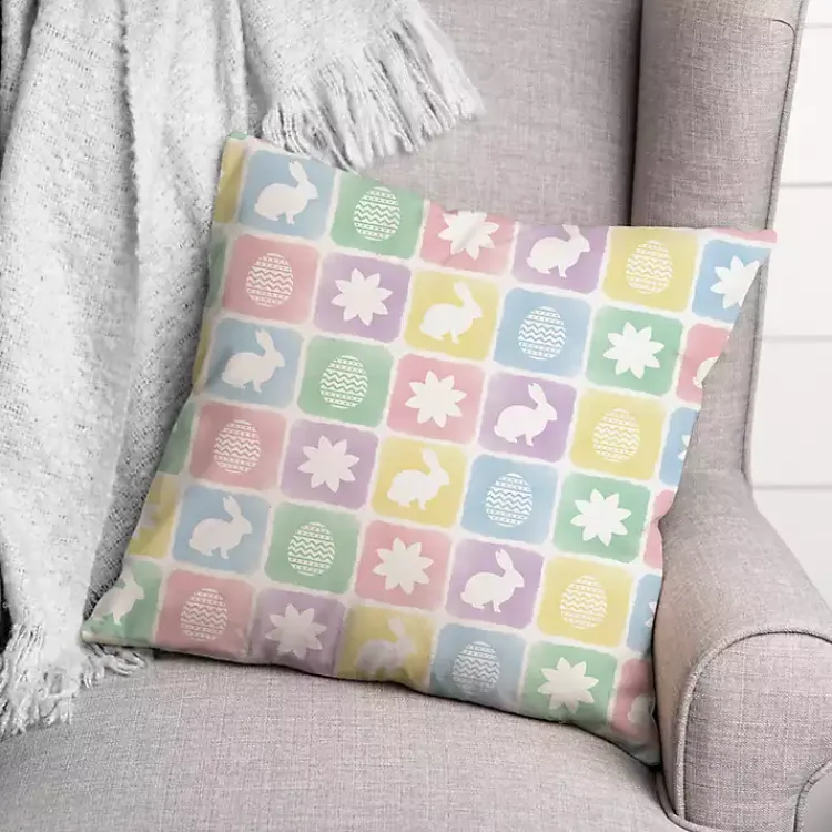 Online Pastel Easter Bunny Grid Outdoor Pillow Easter Decorations