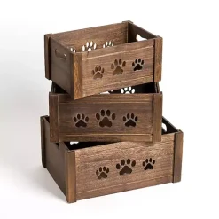 Hot Paw Print Cutout Wooden Crates, Set of 3 Baskets & Boxes