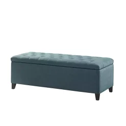 Kirklands Home Benches & Ottomans|Peacock Button Tufted Storage Bench Blue