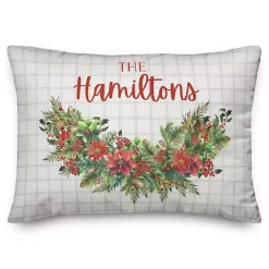 Personalized Holly Greenery Check Pillow Christmas Pillows