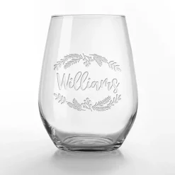 Personalized Wreath Etched Wine Glasses, Set of 2 Christmas Dining & Entertaining