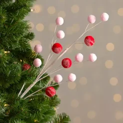 Clearance Pink and Red Glitter Pom Pom Christmas Pick Christmas Tree Decorations