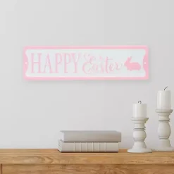 Online Pink and White Metal Happy Easter Wall Plaque Easter Decorations