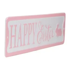 Online Pink and White Metal Happy Easter Wall Plaque Easter Decorations