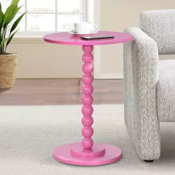 Kirklands Home Accent & End Tables|Beaded Spindle Accent Table Pink