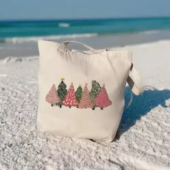 Online Pink Christmas Trees Canvas Tote Bag Christmas Decorations