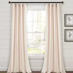 Kirklands Home Curtains & Drapes|Farmhouse Stripe Curtain Panel Set, 84 in. Pink