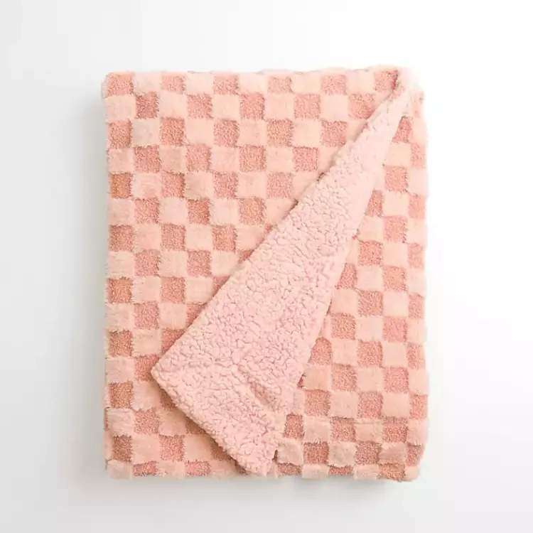 Faux Fur and Boucle Checkerboard Throw Blankets & Throws