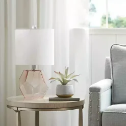 Kirklands Home Table Lamps|Pink Glass Stella Table Lamp White