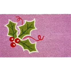 New Pink Holly Sprig Doormat Outdoor Christmas Decorations
