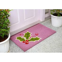 New Pink Holly Sprig Doormat Outdoor Christmas Decorations