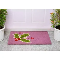 New Pink Holly Sprig Doormat Outdoor Christmas Decorations