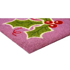 New Pink Holly Sprig Doormat Outdoor Christmas Decorations