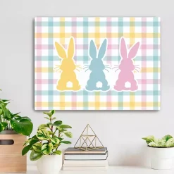 Clearance Plaid Bunny Trio Canvas Art Print Easter Decorations