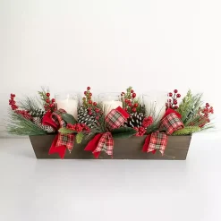 Online Plaid Ribbon and Berries Candle Centerpiece Christmas Centerpieces