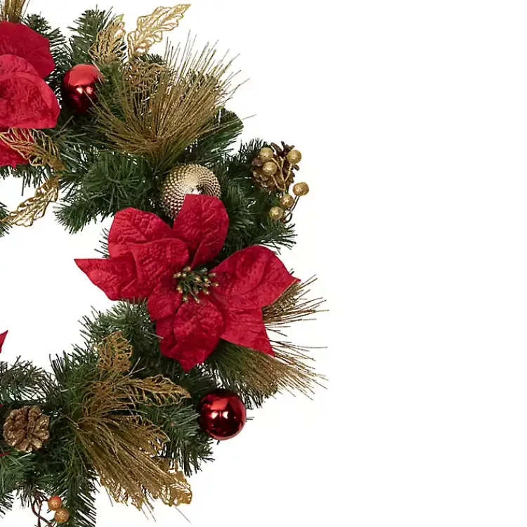Sale Poinsettia and Ornament Wreath Christmas Wreaths