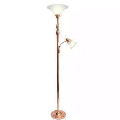 Kirklands Home Floor Lamps|Polished Rose Gold and White Reading Arm Torchiere Pink