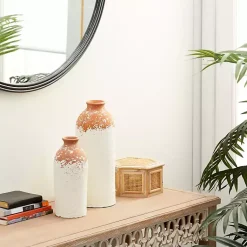 Outlet Porcelain and Terracotta Textured Vases, Set of 2 Vases