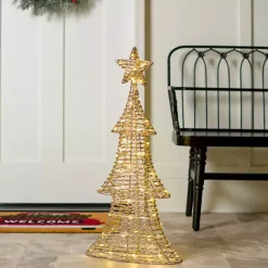 Best Pre-Lit Champagne Glitter Christmas Tree, 32 in. Outdoor Christmas Decorations