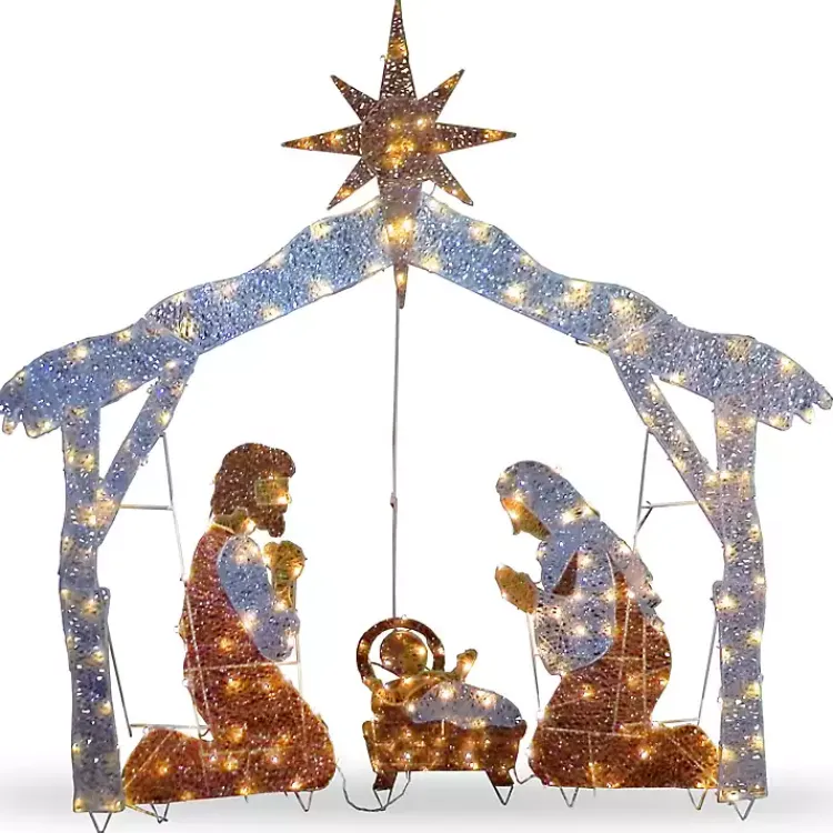 Clearance Pre-Lit Crystal Sisal Nativity Scene Outdoor Christmas Decorations