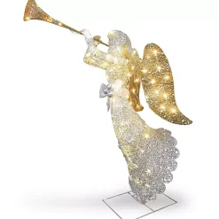 Hot Pre-Lit Crystal Sisal Trumpeting Angel Statue Outdoor Christmas Decorations