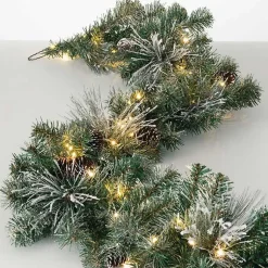 Pre-Lit Flocked Mixed Pine and Pinecone Garland Christmas Arrangements & Garland