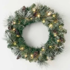 Discount Pre-Lit Frosted Pine and Pinecone Christmas Wreath Christmas Wreaths