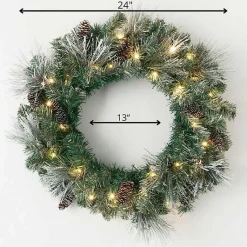 Discount Pre-Lit Frosted Pine and Pinecone Christmas Wreath Christmas Wreaths