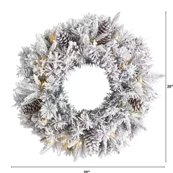 New Pre-Lit Fully Flocked Pine Branch Wreath Christmas Wreaths