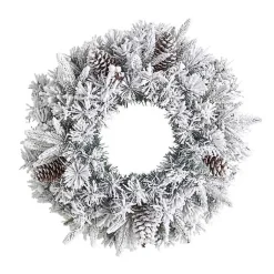 New Pre-Lit Fully Flocked Pine Branch Wreath Christmas Wreaths