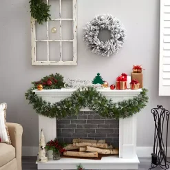 New Pre-Lit Fully Flocked Pine Branch Wreath Christmas Wreaths