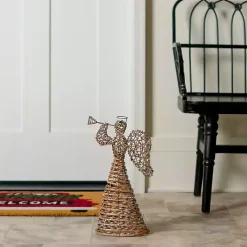 Outlet Pre-Lit Glitter Rattan Angel, 16 in. Outdoor Christmas Decorations